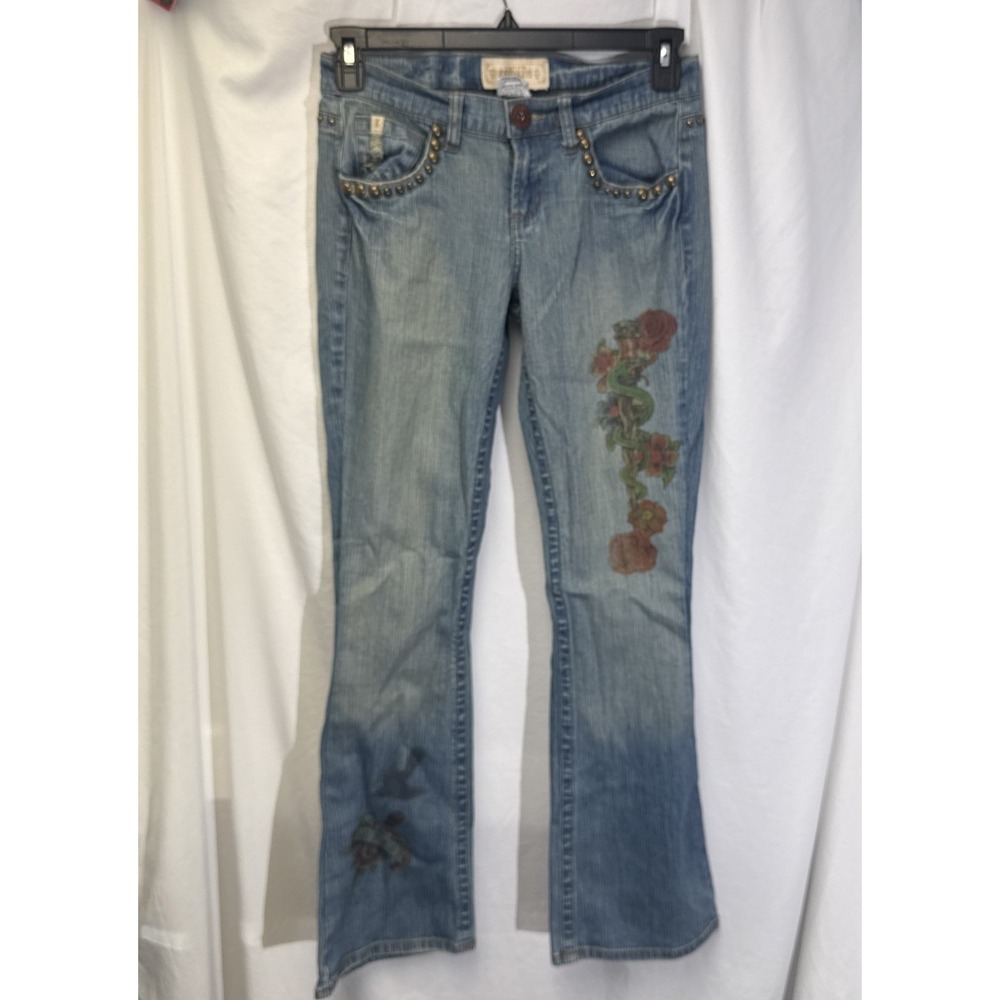 RARE Vintage Z. Cavaricci Flared Studded Print Denim Jeans Women's 7 Y2K EUC